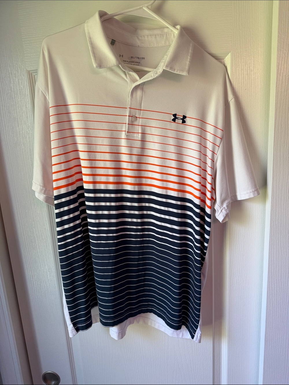 Under Armour White Polo with Orange and Black Striped Gradient